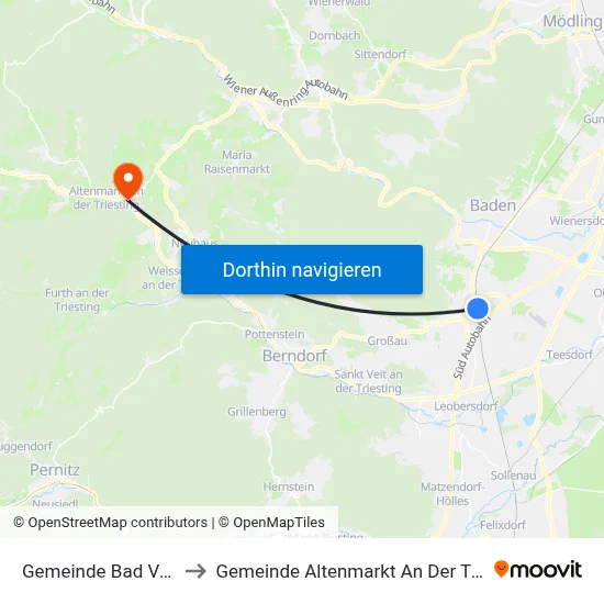 Gemeinde Bad Vöslau to Gemeinde Altenmarkt An Der Triesting map