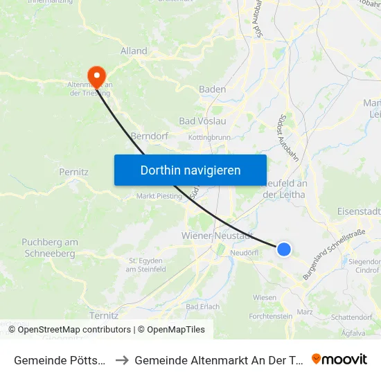 Gemeinde Pöttsching to Gemeinde Altenmarkt An Der Triesting map