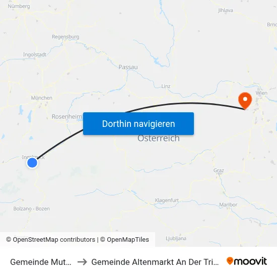 Gemeinde Mutters to Gemeinde Altenmarkt An Der Triesting map