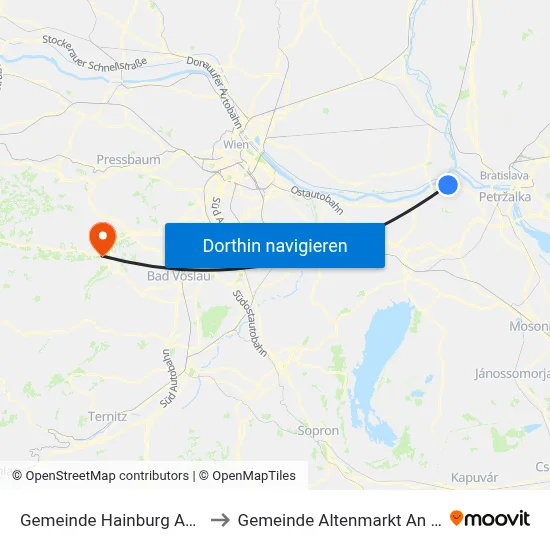 Gemeinde Hainburg An Der Donau to Gemeinde Altenmarkt An Der Triesting map