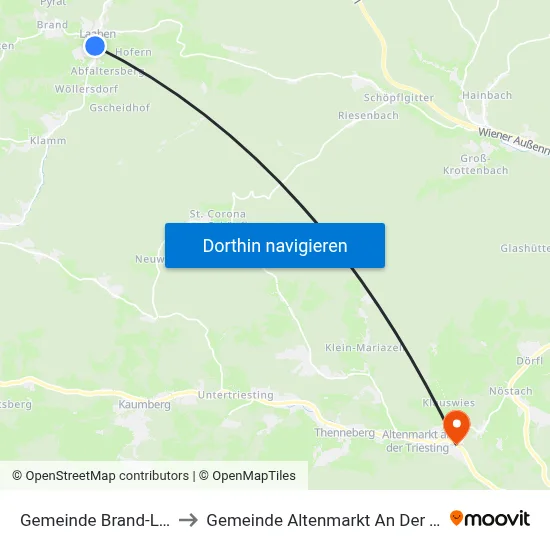 Gemeinde Brand-Laaben to Gemeinde Altenmarkt An Der Triesting map