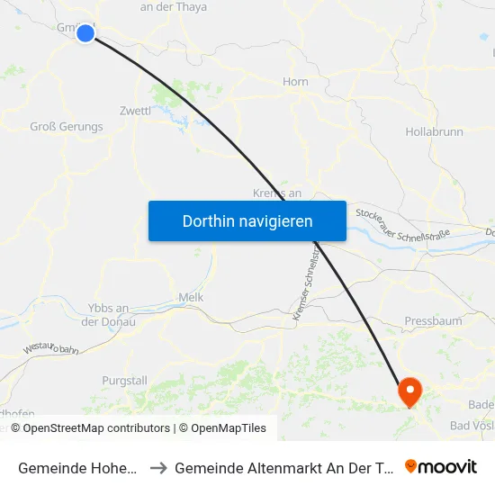 Gemeinde Hoheneich to Gemeinde Altenmarkt An Der Triesting map