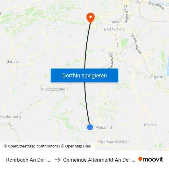 Rohrbach An Der Lafnitz to Gemeinde Altenmarkt An Der Triesting map