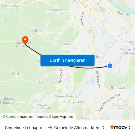 Gemeinde Leithaprodersdorf to Gemeinde Altenmarkt An Der Triesting map