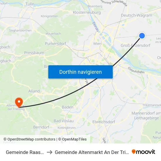 Gemeinde Raasdorf to Gemeinde Altenmarkt An Der Triesting map