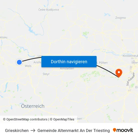 Grieskirchen to Gemeinde Altenmarkt An Der Triesting map