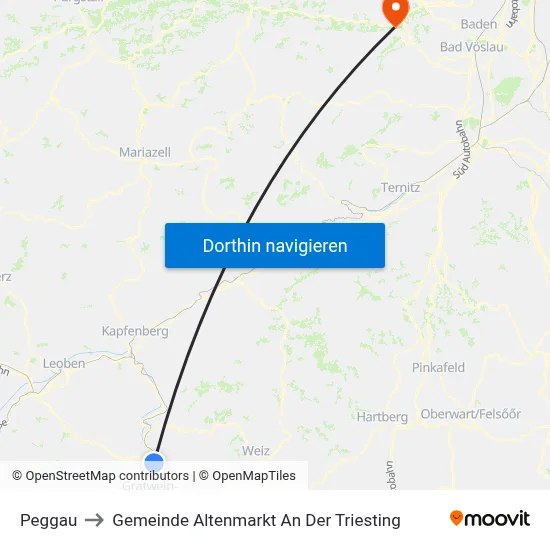 Peggau to Gemeinde Altenmarkt An Der Triesting map