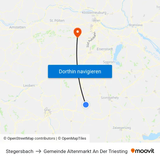 Stegersbach to Gemeinde Altenmarkt An Der Triesting map