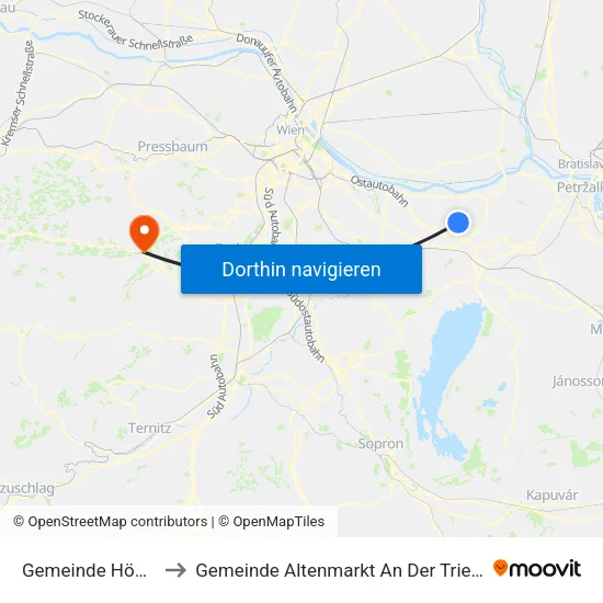 Gemeinde Höflein to Gemeinde Altenmarkt An Der Triesting map