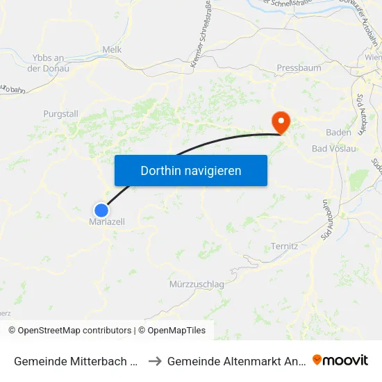 Gemeinde Mitterbach am Erlaufsee to Gemeinde Altenmarkt An Der Triesting map