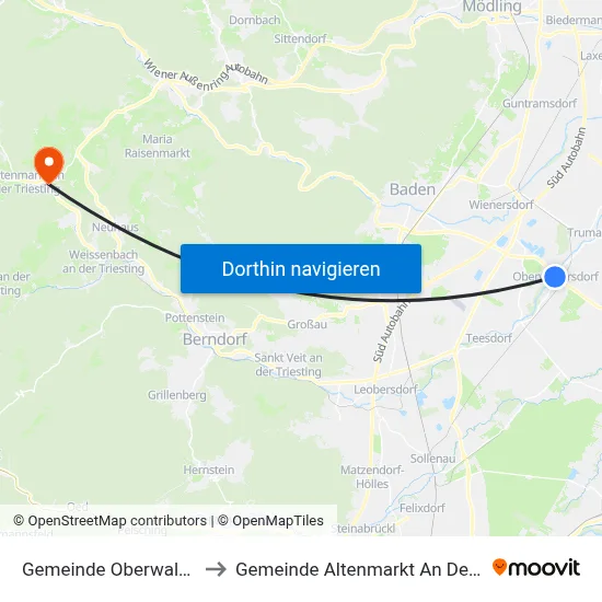 Gemeinde Oberwaltersdorf to Gemeinde Altenmarkt An Der Triesting map