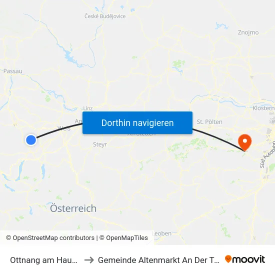 Ottnang am Hausruck to Gemeinde Altenmarkt An Der Triesting map