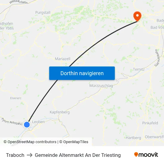 Traboch to Gemeinde Altenmarkt An Der Triesting map