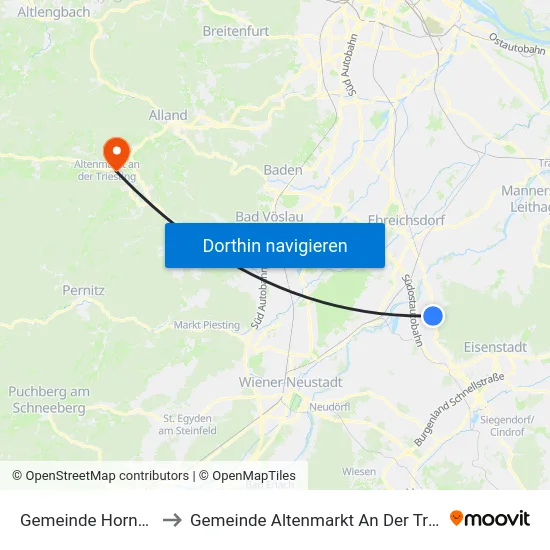 Gemeinde Hornstein to Gemeinde Altenmarkt An Der Triesting map