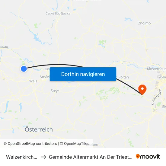 Waizenkirchen to Gemeinde Altenmarkt An Der Triesting map