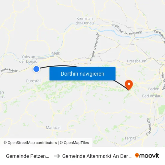 Gemeinde Petzenkirchen to Gemeinde Altenmarkt An Der Triesting map