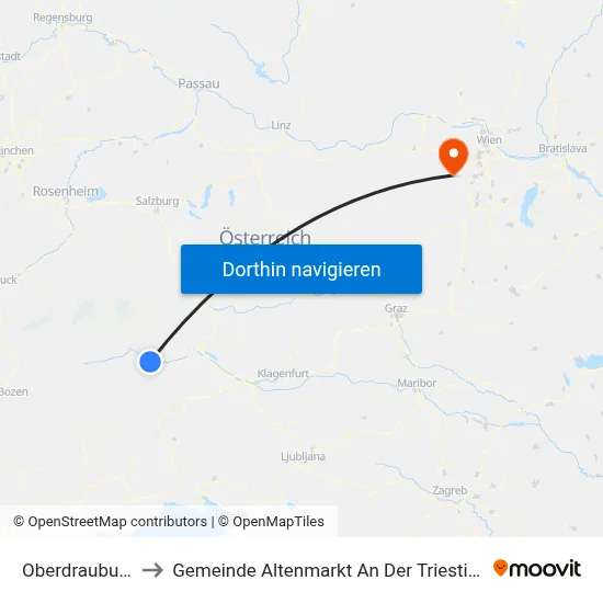 Oberdrauburg to Gemeinde Altenmarkt An Der Triesting map