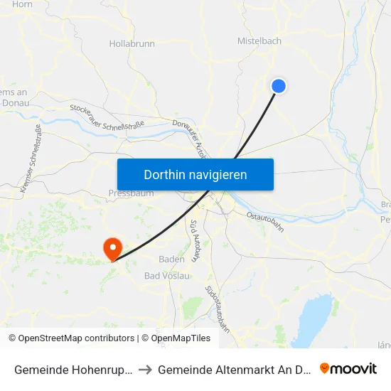 Gemeinde Hohenruppersdorf to Gemeinde Altenmarkt An Der Triesting map