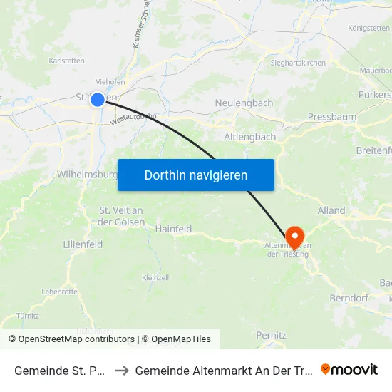 Gemeinde St. Pölten to Gemeinde Altenmarkt An Der Triesting map