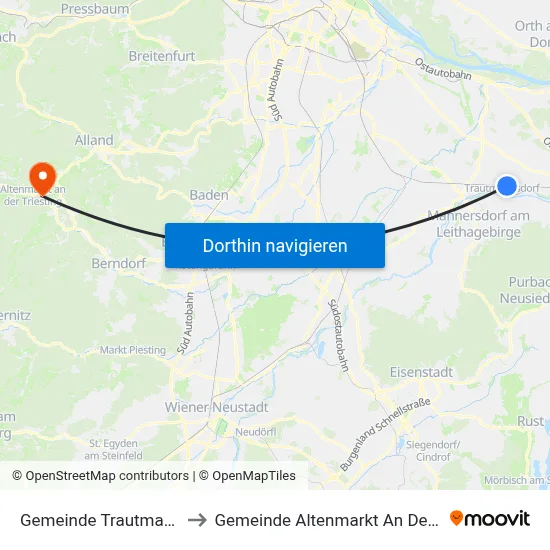 Gemeinde Trautmannsdorf to Gemeinde Altenmarkt An Der Triesting map