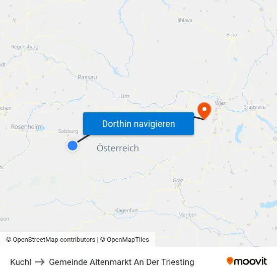 Kuchl to Gemeinde Altenmarkt An Der Triesting map