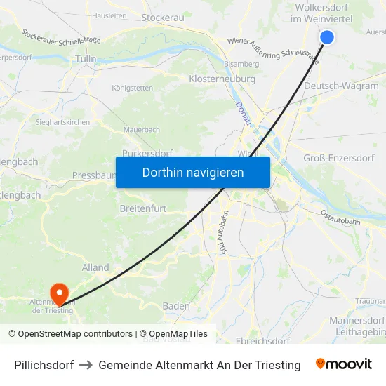 Pillichsdorf to Gemeinde Altenmarkt An Der Triesting map