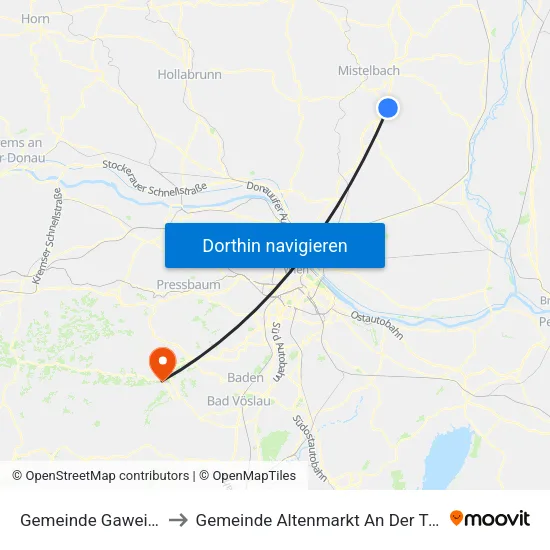 Gemeinde Gaweinstal to Gemeinde Altenmarkt An Der Triesting map
