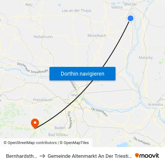 Bernhardsthal to Gemeinde Altenmarkt An Der Triesting map