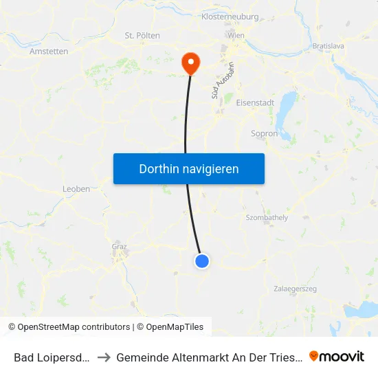 Bad Loipersdorf to Gemeinde Altenmarkt An Der Triesting map