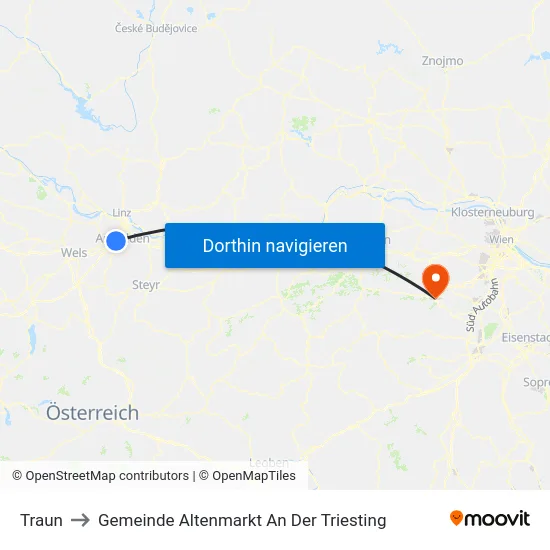 Traun to Gemeinde Altenmarkt An Der Triesting map