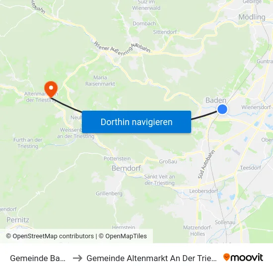 Gemeinde Baden to Gemeinde Altenmarkt An Der Triesting map