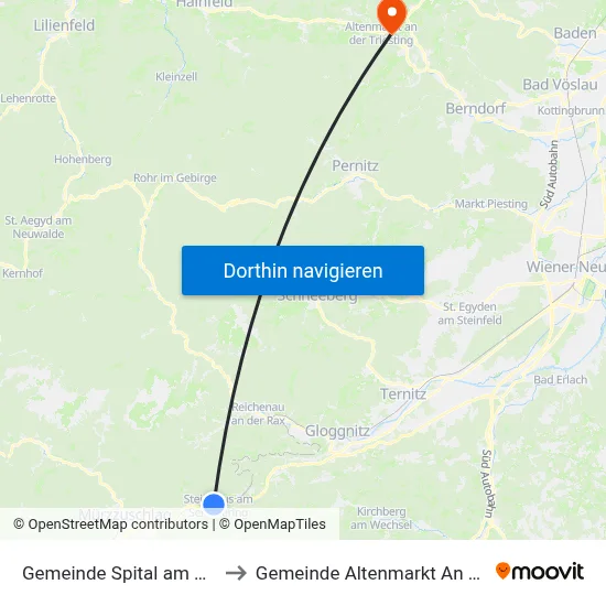 Gemeinde Spital am Semmering to Gemeinde Altenmarkt An Der Triesting map