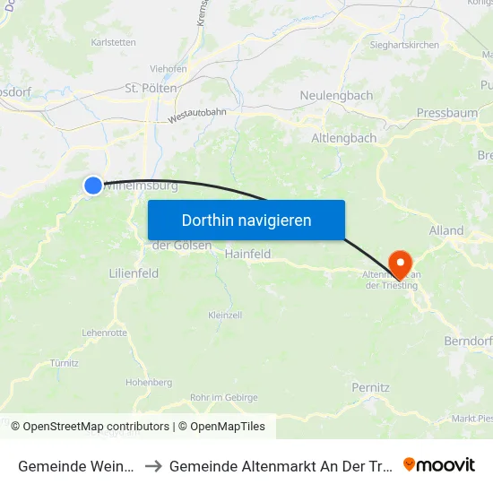 Gemeinde Weinburg to Gemeinde Altenmarkt An Der Triesting map