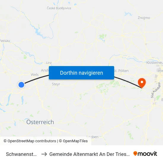 Schwanenstadt to Gemeinde Altenmarkt An Der Triesting map