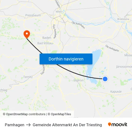 Pamhagen to Gemeinde Altenmarkt An Der Triesting map