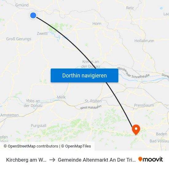 Kirchberg am Walde to Gemeinde Altenmarkt An Der Triesting map