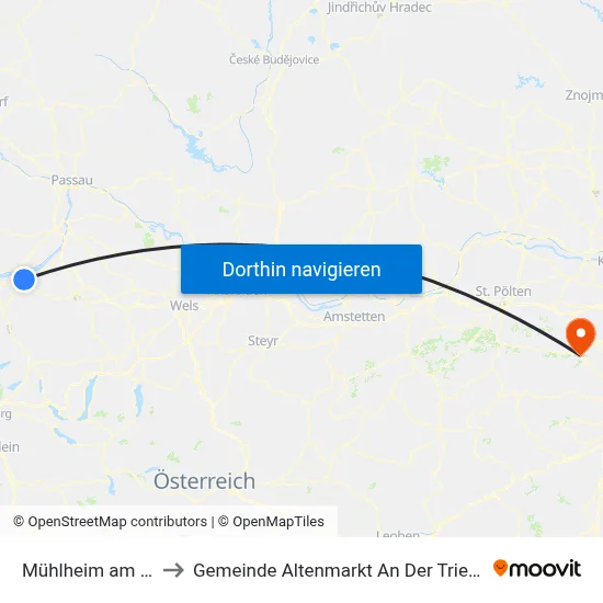 Mühlheim am Inn to Gemeinde Altenmarkt An Der Triesting map
