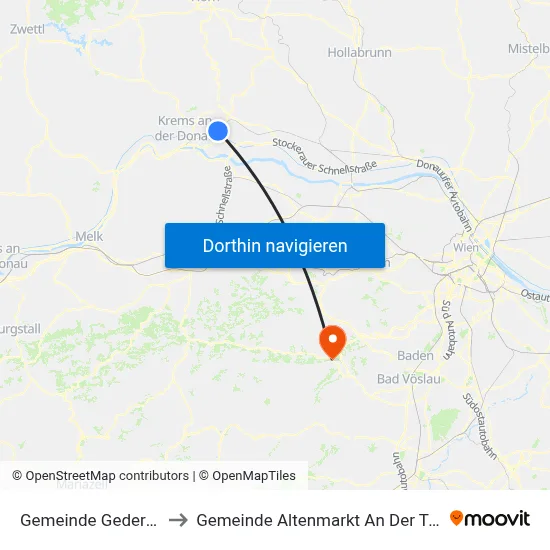 Gemeinde Gedersdorf to Gemeinde Altenmarkt An Der Triesting map