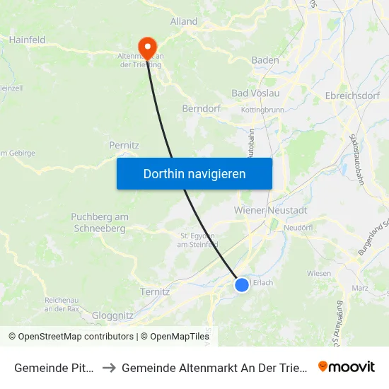 Gemeinde Pitten to Gemeinde Altenmarkt An Der Triesting map