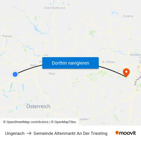 Ungenach to Gemeinde Altenmarkt An Der Triesting map