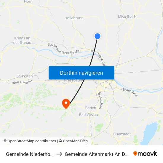 Gemeinde Niederhollabrunn to Gemeinde Altenmarkt An Der Triesting map