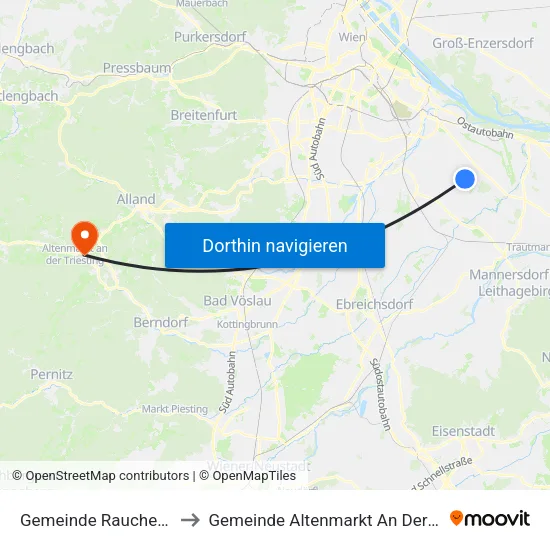 Gemeinde Rauchenwarth to Gemeinde Altenmarkt An Der Triesting map