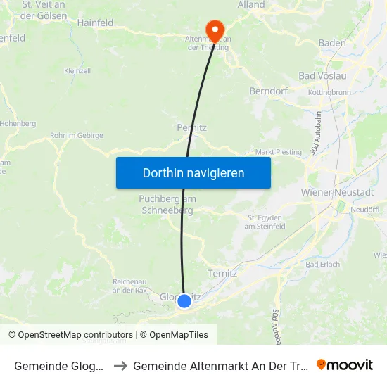 Gemeinde Gloggnitz to Gemeinde Altenmarkt An Der Triesting map