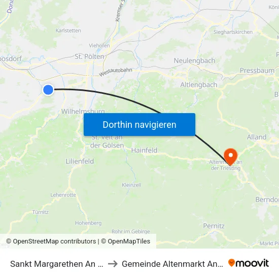Sankt Margarethen An Der Sierning to Gemeinde Altenmarkt An Der Triesting map