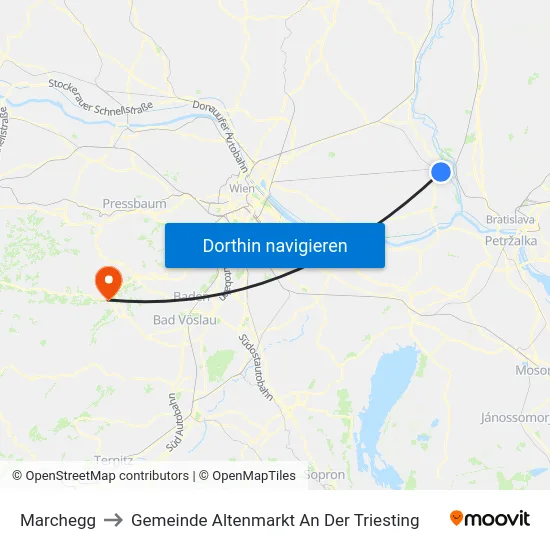 Marchegg to Gemeinde Altenmarkt An Der Triesting map