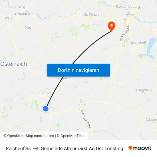 Reichenfels to Gemeinde Altenmarkt An Der Triesting map