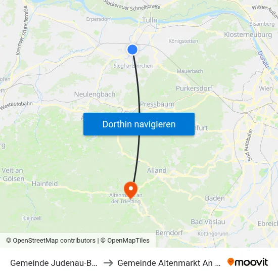 Gemeinde Judenau-Baumgarten to Gemeinde Altenmarkt An Der Triesting map