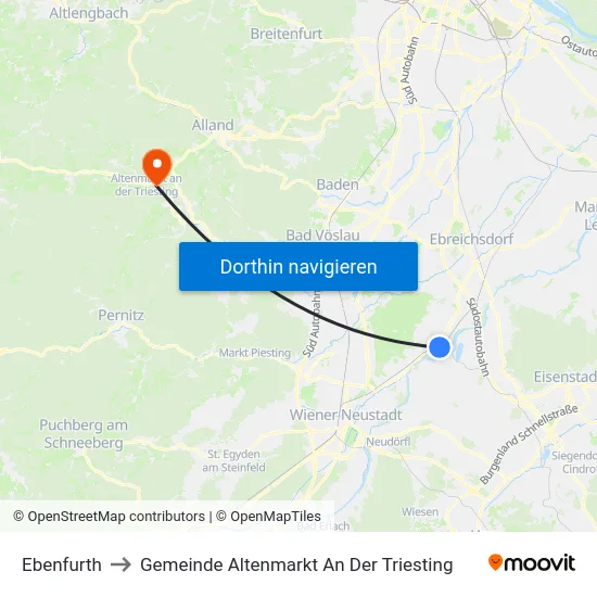 Ebenfurth to Gemeinde Altenmarkt An Der Triesting map