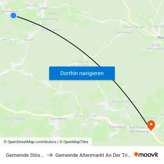 Gemeinde Stössing to Gemeinde Altenmarkt An Der Triesting map