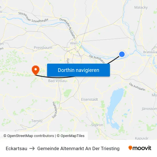Eckartsau to Gemeinde Altenmarkt An Der Triesting map
